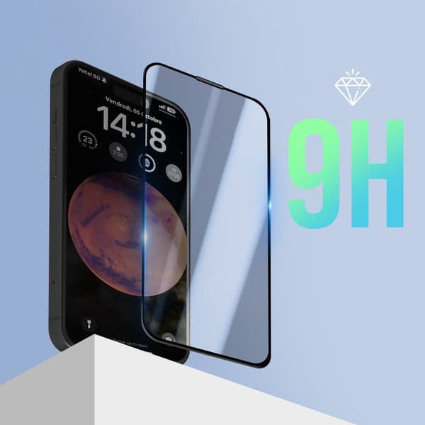 Passer til Apple iPhone 15 Pro hærdet glas, fuld lim 5D fuld vedhæftning, sort affaset