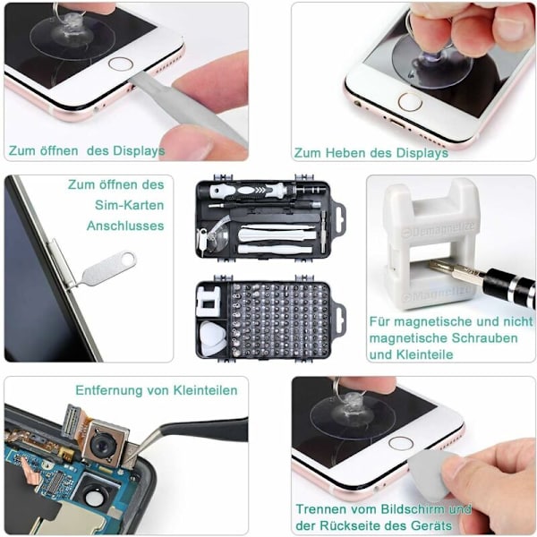 115 i 1 klocka Mobiltelefon demontering Reparationsverktyg Rem/band/band/batteri/stiftbytessats, klockfixering/inställningsverktygssats svart,