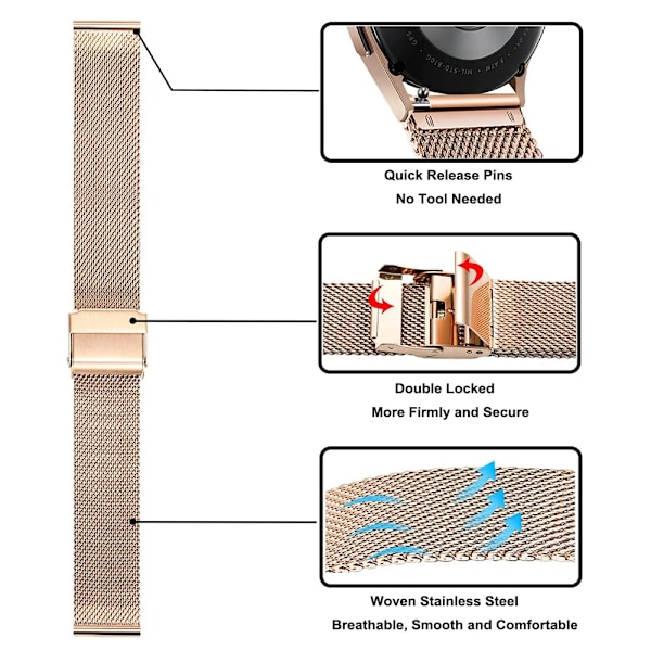 For Samsung Galaxy Watch 4 5 6 Band Fall 40Mm 44Mm Mesh Loop Rustfritt Stål Rem Bling Fall Härdat Glas Skärmskydd rose gold set galaxy watch 5 40mm