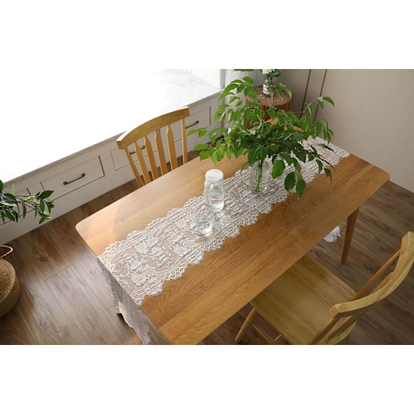 Hvit blonderduk 35*300cm brodert blonder rustikt bryllup d