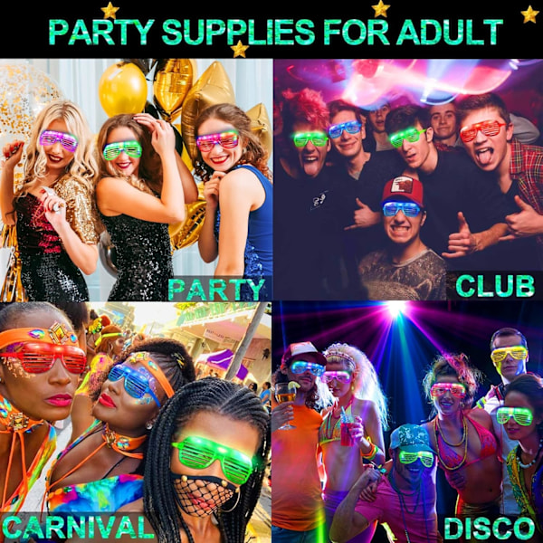 20-pak LED-briller til Halloween, Lysende Shutter Shades Party-gaver Multi Color