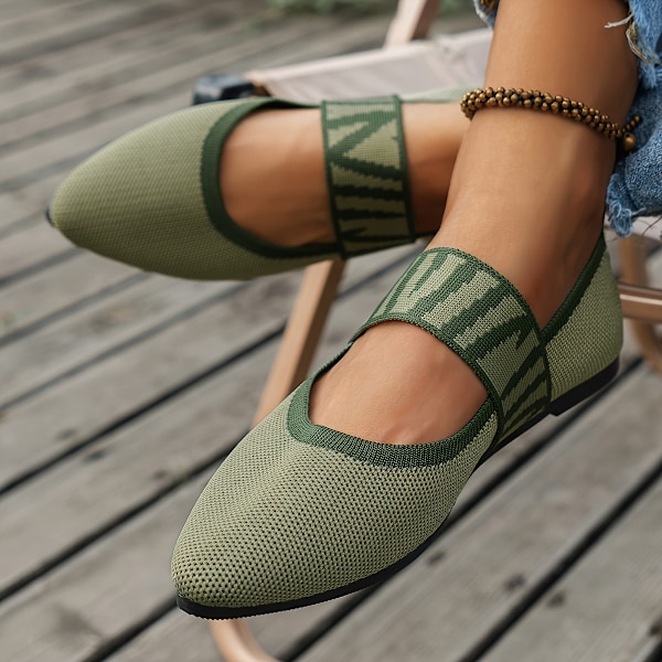 Platte spidse tå sko til kvinder, Casual blød sål Slip On strikkede sko, Fashion Daily Ballet Flats Army Green CN39(EU38.5-39)