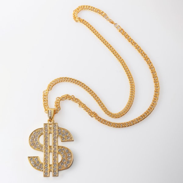 guldpläterad herrkedja med dollartecken hängande halsband, h