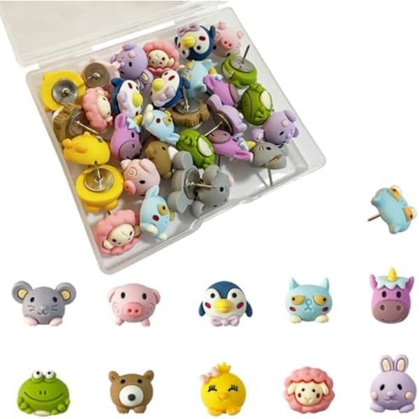30 st Djur Push Pins Dekorativa Push Pins Mini Push Pins Söta Push Pins Groda Push Pins Djur Tumspikar för