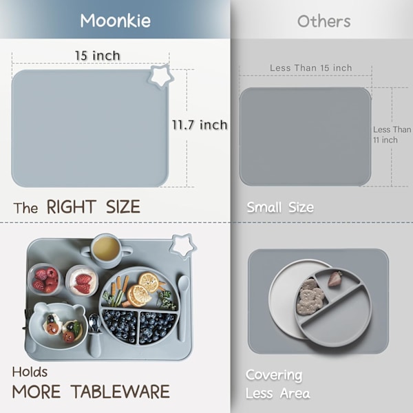 Moonkie Silikoninen Vauvan Pöytämatto, 2-Pakkaus | Liukumaton Muotoilu, BPA-Vapaa | Pestävät Aluslautasliinat Lapsille (Lämmin Harmaa/Aprikoosi) Warm Taupe/Apricot