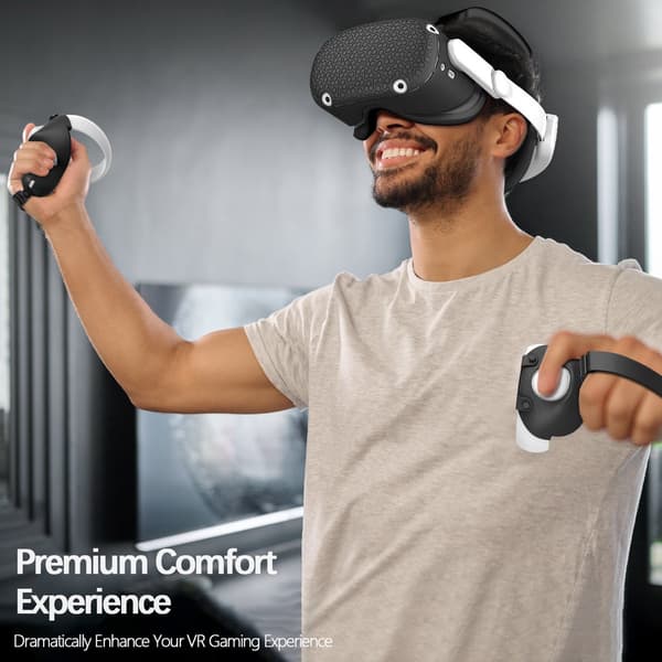 5-delt silikone beskyttelsescover sæt kompatibelt med Meta/Oculus Quest 2, VR-headset og controllertilbehør, sort