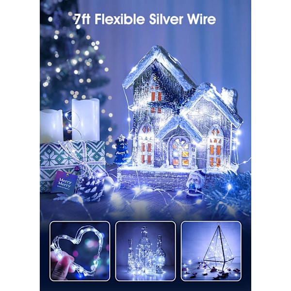 6-pack Batteridrivna Fejäljuslingor, 2 meter med 20 LED för DIY Bröllopsdekoration White 6 Pack