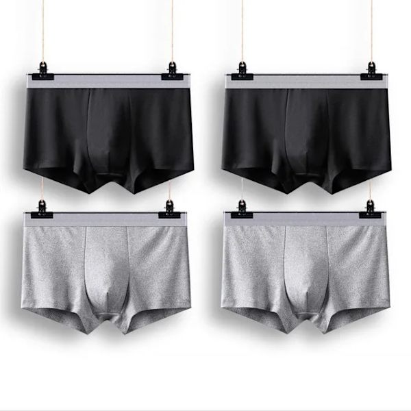 Miesten Boxer-alushousut, Hengittävät Seksikkäät Miesten Boxer-alushousut, Yksiväriset Mukavat Plus-koko Boxer-shortsit, L-5XL, 4 kpl, 2 Mustaa 2 Harmaata, 5XL, 90-100KG