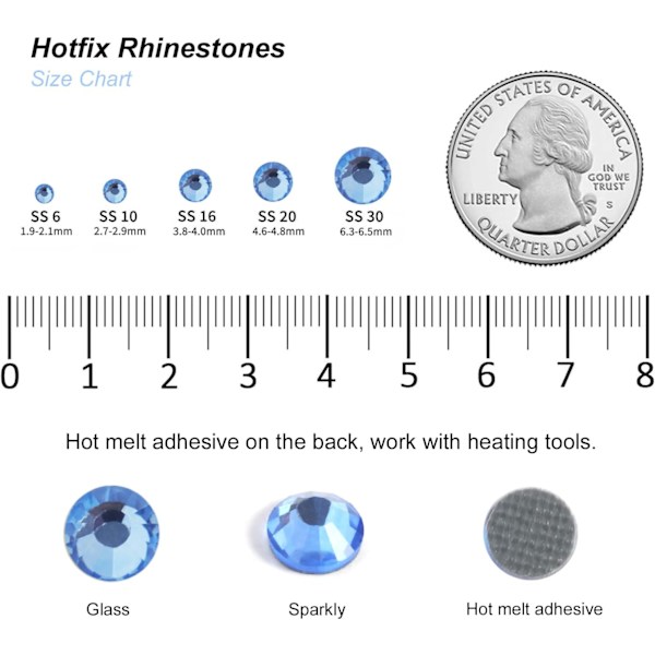 1600 Heta Fixeringar, Ljus Safir, SS20, 4,6-4,8 mm för Kläder & Hantverk Light Sapphire SS20