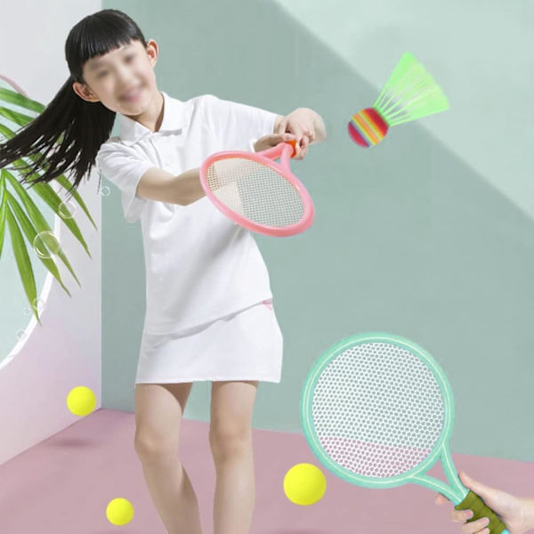 Tennis- och Badmintonset för Barn - Racket Leksak, Bärbart Set för Barnens Utomhussporter Pink green