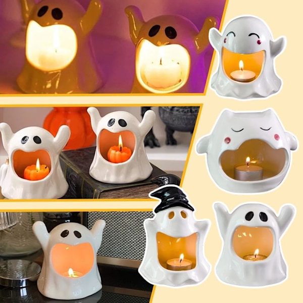 Halloween Spöklykta, Söt Spöktealjuskopp, Borddekoration, 4 st 4 pcs