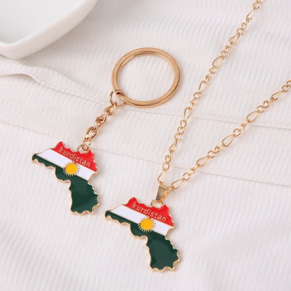 Mode Kurdistan Country Map Halsband För Kvinnor Män Flagga Nyckelben Kedja Vänskap Smycken Hip-Hop Nyckelring Dekorationer null - A