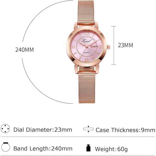 Pige Minimalistisk Armbåndsur Kvinder Analog Kvartsur Vandafvisende Mesh Rem Ur Kvinder Rosenguld Ur Ugedag Datovisning Pink Pink