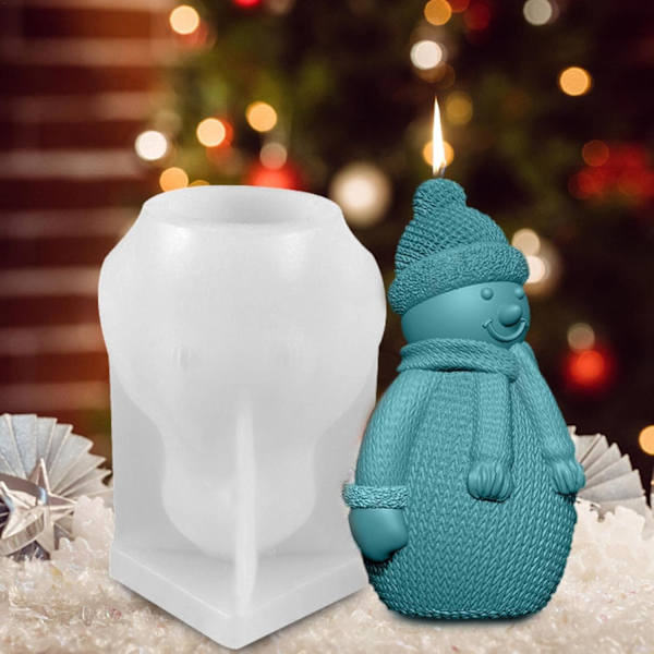 3D Julelysform, Snømann Silikonform for DIY Lys og Dekorasjoner White