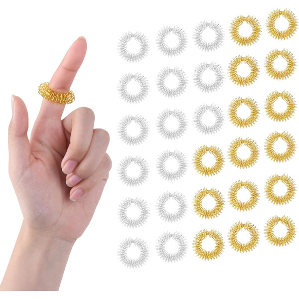 30 stk. Akupressurringe Sæt, Fingermassage Ringe til Stressaflastning, Velegnet til Alle Aldre 30
