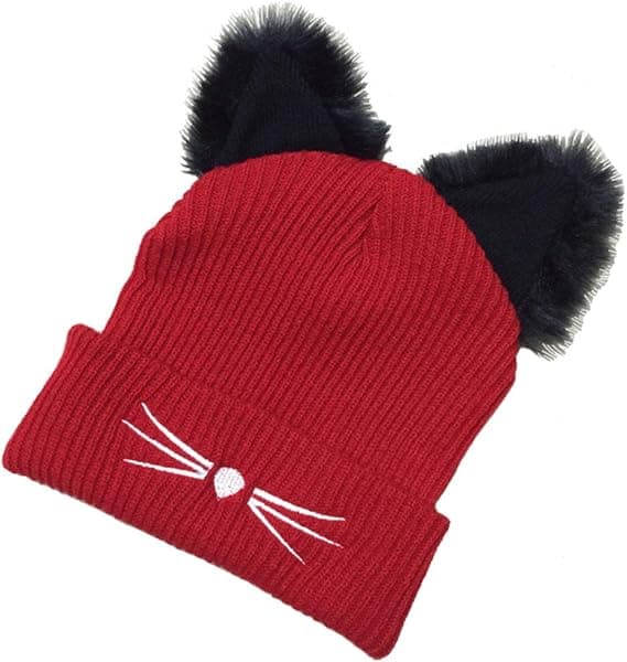 Kvinnor Flickor Kattöron Mössa Vinter Varm Stickad Skidmössa Red-max Red