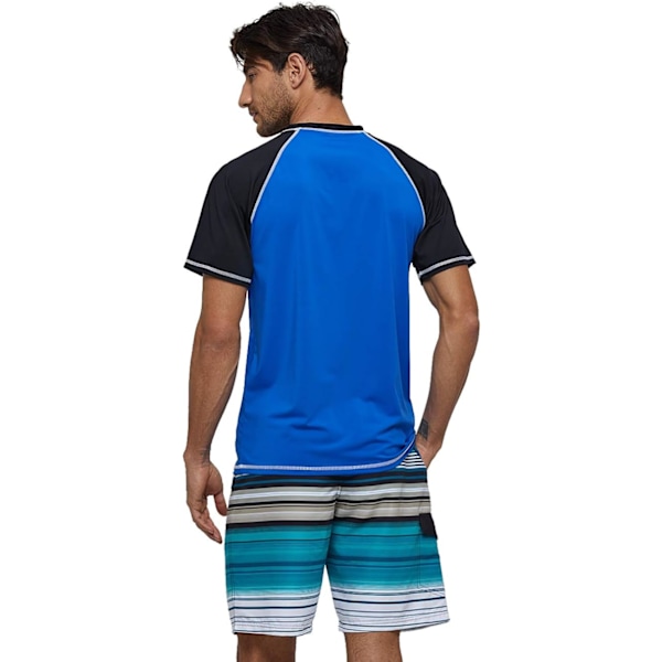 Herre kortarmet hurtigtørkende badetopp surf UV solbeskyttelse badedrakt (blå svart) XL blå svart blue black xl