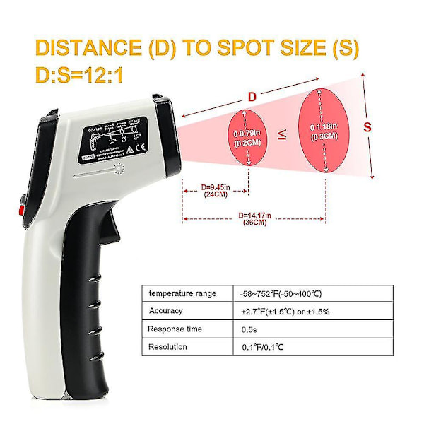 Berøringsfri digital laser infrarød termometerpistol høj lav temperatur alarm -58~752 Pyrometer temperaturmåler GS320-Bubble GS320-Bubble