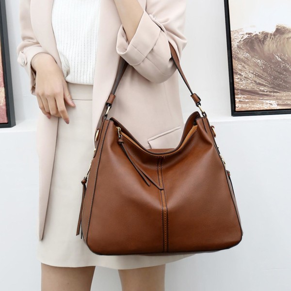 Retro enfärgad handväska för kvinnor Casual Pu-läder Crossbody-väska för shopping och pendling brun