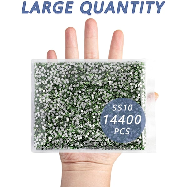14400 kpl Vihreitä Litteitä Strassisia DIY-Töihin, Vaaleanvihreä/Peridootti, SS10, 2,7-2,9 mm Peridot SS10/14400pcs