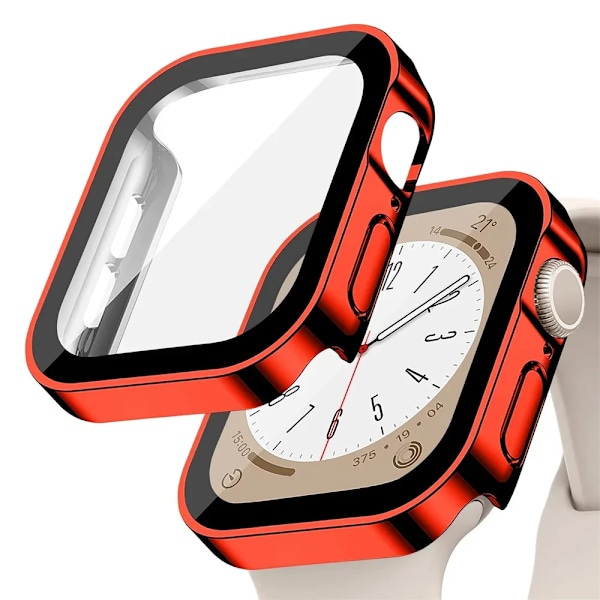 Glasöverdrag För Apple Watch Fall Serien 8 7 6 5 4 Se 44Mm 40Mm 41Mm 45Mm Rak Kant Skärmskydd Äppl Klocka Tillbehör Red 18 Series 7-8 45mm