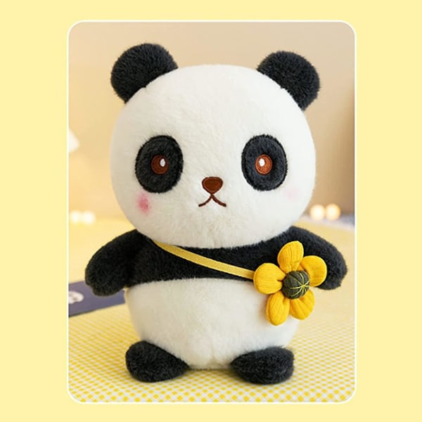 SQBB Panda Toy Söt plysch mjuk slängkudde med blomgåva 10 tum