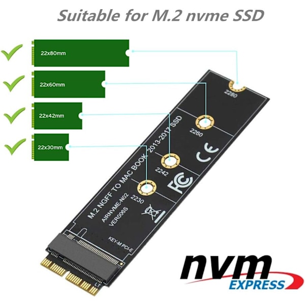 M.2 NVME SSD-konverteradapterkort til opgradering af MacBook Air (2013-2017), 2 stk