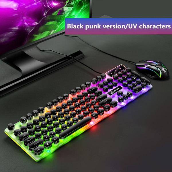 Punk Retro Computer Notebook Trådløs Tastatur Mus Sæt Lysende Mekanisk Følelse Suspension Gaming Tastatur Mus