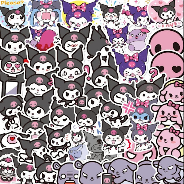 25 cm Anime plyschleksaker Kawaii Kuromi Cinnamorol plysch mjuka gosedjur docka plyschkudde barnleksaker presenter 50 st klistermärken
