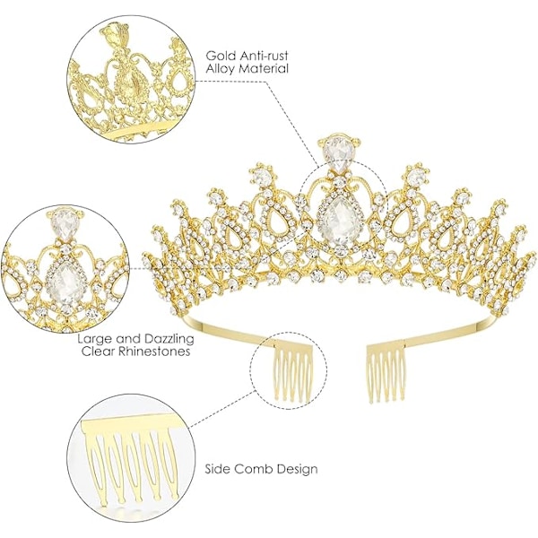 Tiara krystalkrone med strass kam, egnet til brudekroner, bryllupper, bal, børnetiara, prinsessekrone