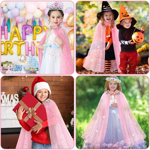 Prinsessakapset för barn, krona, trollstav, halsband och handskar för utklädning Rosa