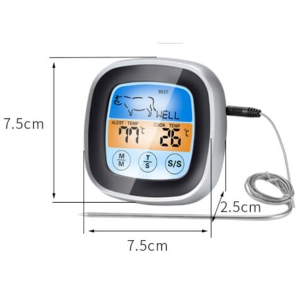 Digital kötttermometer, LCD-skärm BBQ-termometer, kökstimer, för BBQ, ugn, grillning, matlagning, rökning