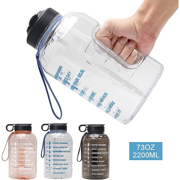 2,2L motiverande vattenflaska med halmläckagesäker återanvändbar stor vattenflaska