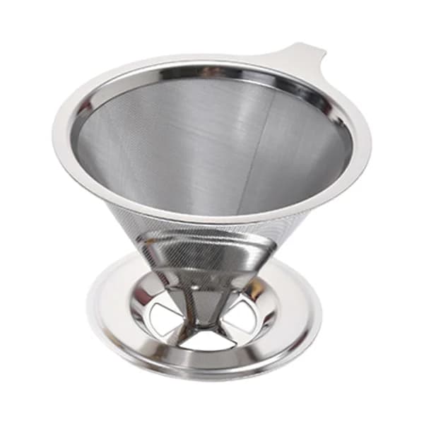 Kaffefilter i rustfrit stål til pour over, genanvendeligt, papirløst, dobbeltnet til hjemmekontor og camping, sølv Silver