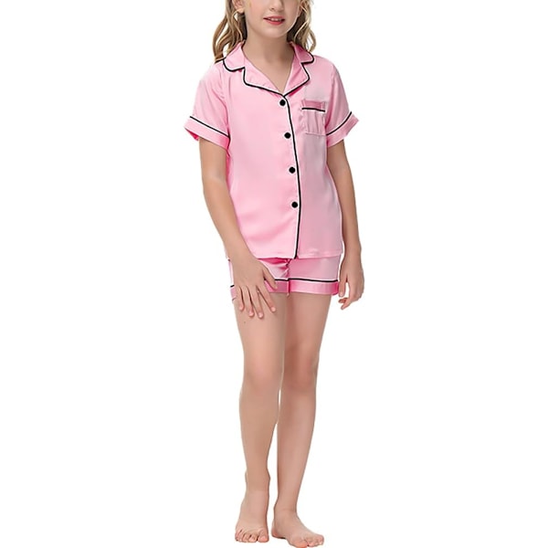 Lasten silkki-satiini-pyjamat, 2-osainen lyhythihainen pyjamasetti pojille ja tytöille, pehmeä yöasu