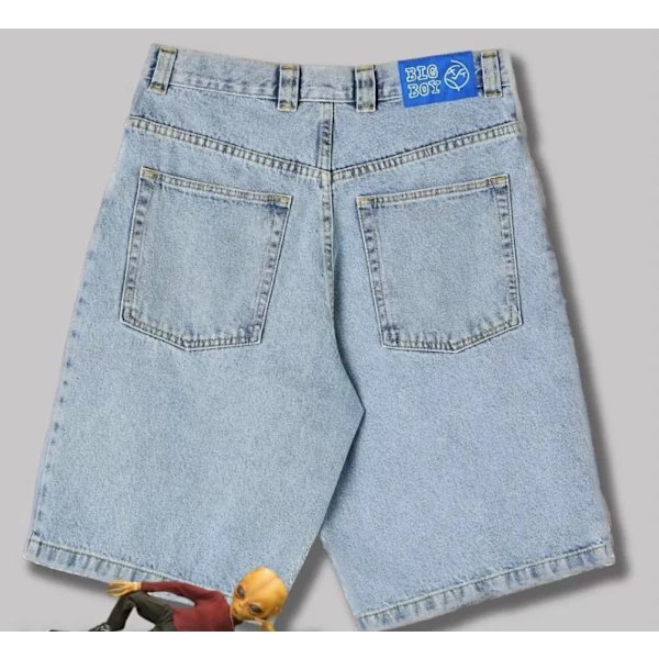 Y2k Stor Poika Shortsit Miehille Streetwear Löysät Jeans Brodeerat Denim Vapaa-ajan Lyhyet Mujer Hot Traf Miesten Shortsit Je Skate Jeans Miehille Vaaleansininen Shortti S