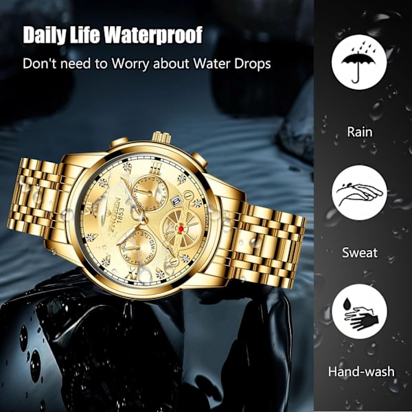 Herrar Analog Kvarts Armbandsur Vintage Elegant Armbandsur Datumskalender Luminous Klocka Guld Gold