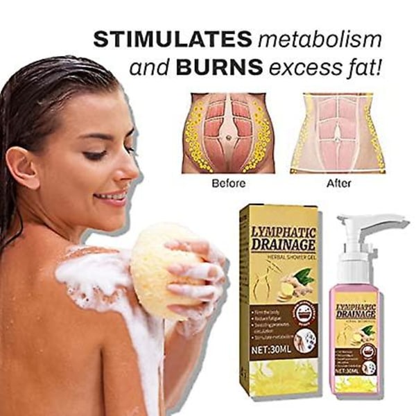 SQBB Kroppstvätt med lymfdränering, Kroppstvätt med naturlig bantning, Slimvibe Lymfdränage Ginger Kroppstvätt, Oil Control Body Wash 3st