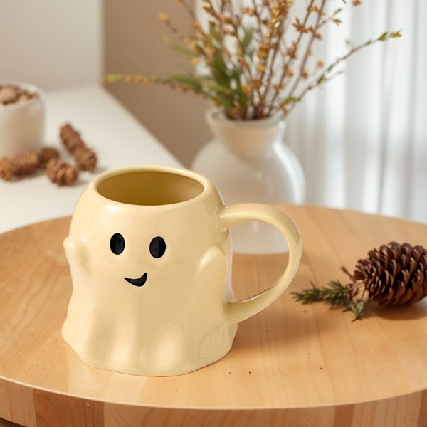 Halloween Spøkelses Kaffekopp, 400ml Keramikkkopp med Søt Spøkelsesansikt PINK