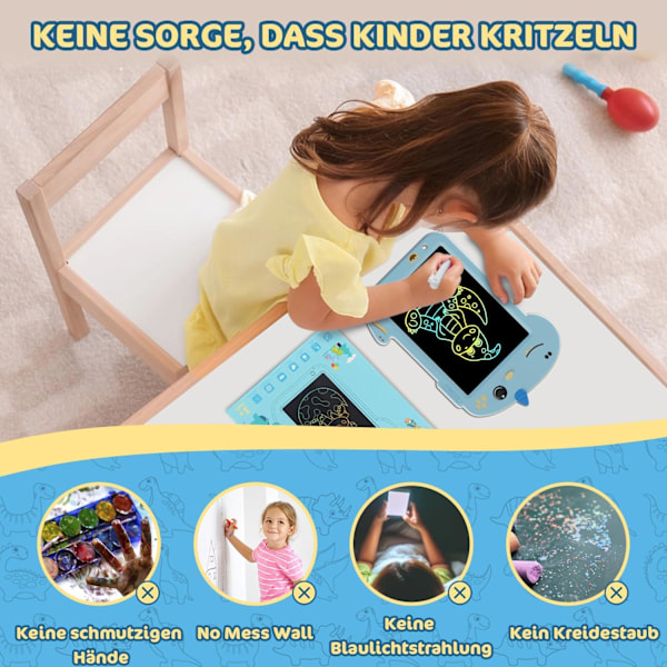 Søt LCD-skrivetavle, 8,8 tommers LCD-skrivetavle for barn og voksne, slettebar låsbar gjenbrukbar, leketøy og gave til gutter og jenter (blå) Blue