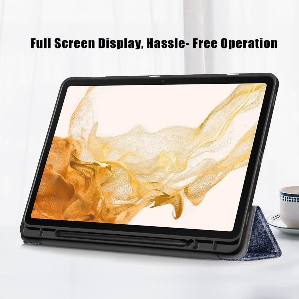 SQBB För Samsung Galaxy Tab S8 Sm-x700/x706 Cloth Texture Pu Läder Trifold Stand Case Pennhållare Cover - Svart Mörkblå