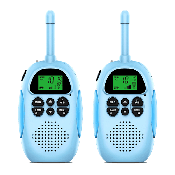 2 stk. blå oppladbare walkie talkies til børn med FM-radio