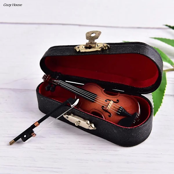8 cm samling Dekorative pyntegenstande Modeldekoration Gaver med stativ Miniature musikinstrument Minifiol Træ Wooden C