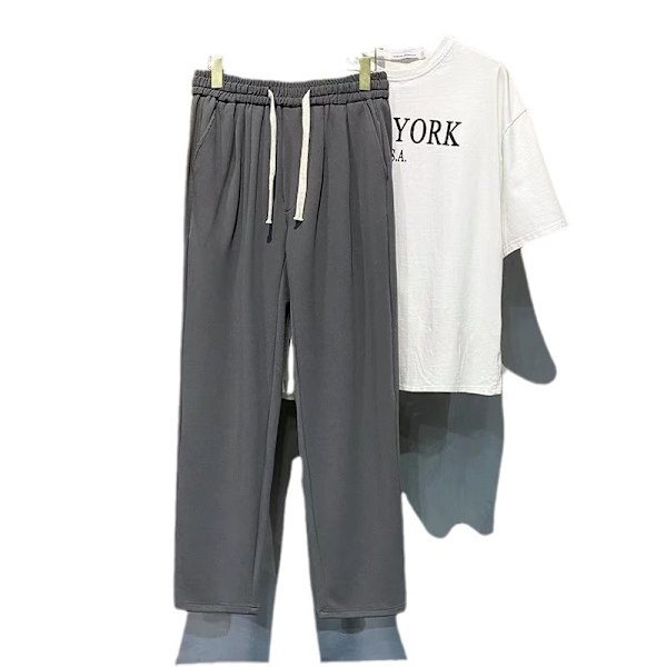 2022 Nya Shorts Dragsnöre Elastisk Midja Beskärda Byxor Mäns Sommar Ice Silk Loose Drooping Rak Casual Bys Light Gray L