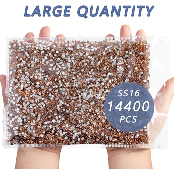14400 stk Champagne Flatback Rhinestones til DIY Håndværk, Lys Peach, SS16, 3,8-4,0 mm Light Peach SS16/14400pcs