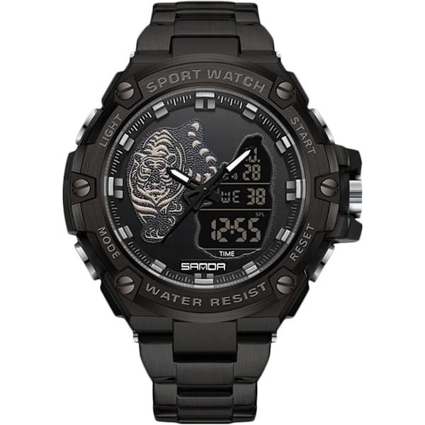 Herrar Dubbel Display Klocka 5 ATM Vattentät Digital Analog Militär Rostfritt Stål Svart A Black A