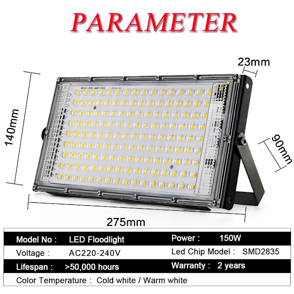 Tulvavalo LED Gatulampa AC 220V-240v 150W Ulkovalaistus Floodlight Focos LED Ulkovalaistus Spotlight IP65 Vedenkestävä Heijastin Kylmä Valkoinen