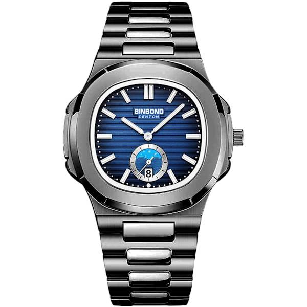 Mænds Enkle Håndledsurs Leisure Quartz Ur Vandafvisende Dato Kalender Ur Lysende Analogt Ur med Rustfrit Stål Armbånd til Mænd Sort Blå Black blue