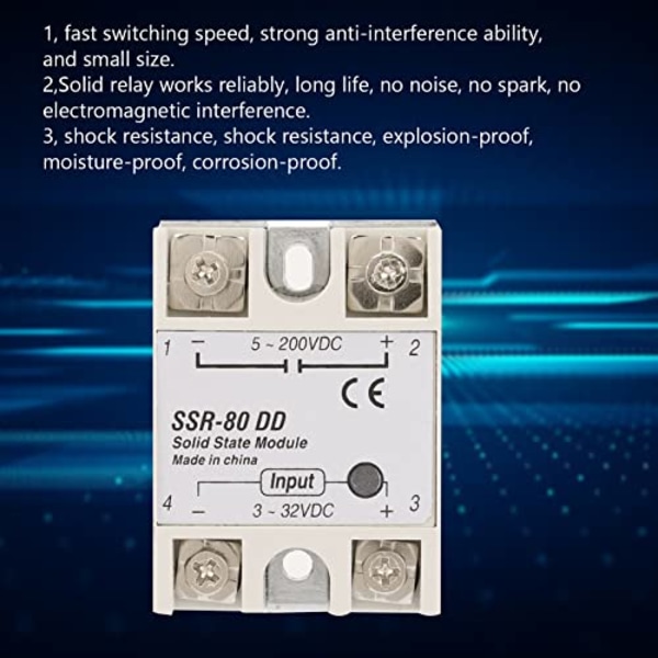 SSR-80DD 3-32VDC till 5-60VDC 80A utström DC-AC Solid State Relay SSR-modul för industriell automatiseringsprocess (1 st) 1Pc