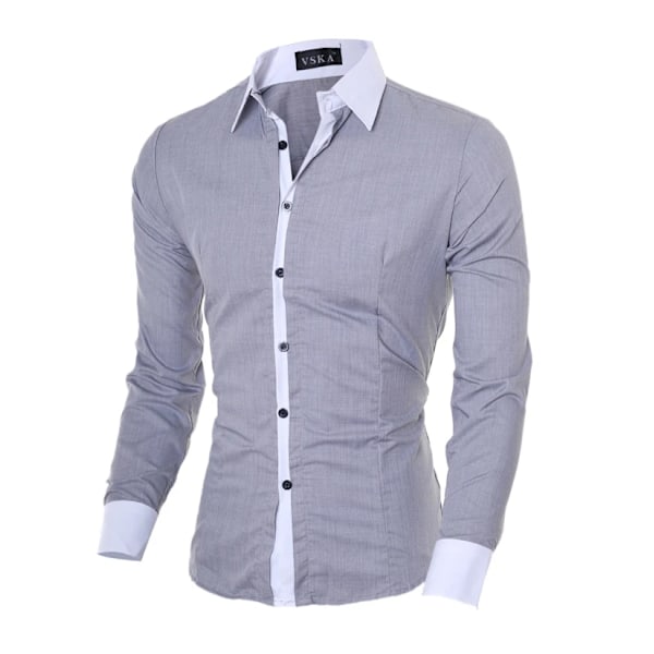 Miesten raidallinen paita Pitkähihainen Slim Fit Valkoinen Sosiaalinen Casual Paita Miesten Business Camisa Masculina Chemise Joulupaita 1028-Gray M